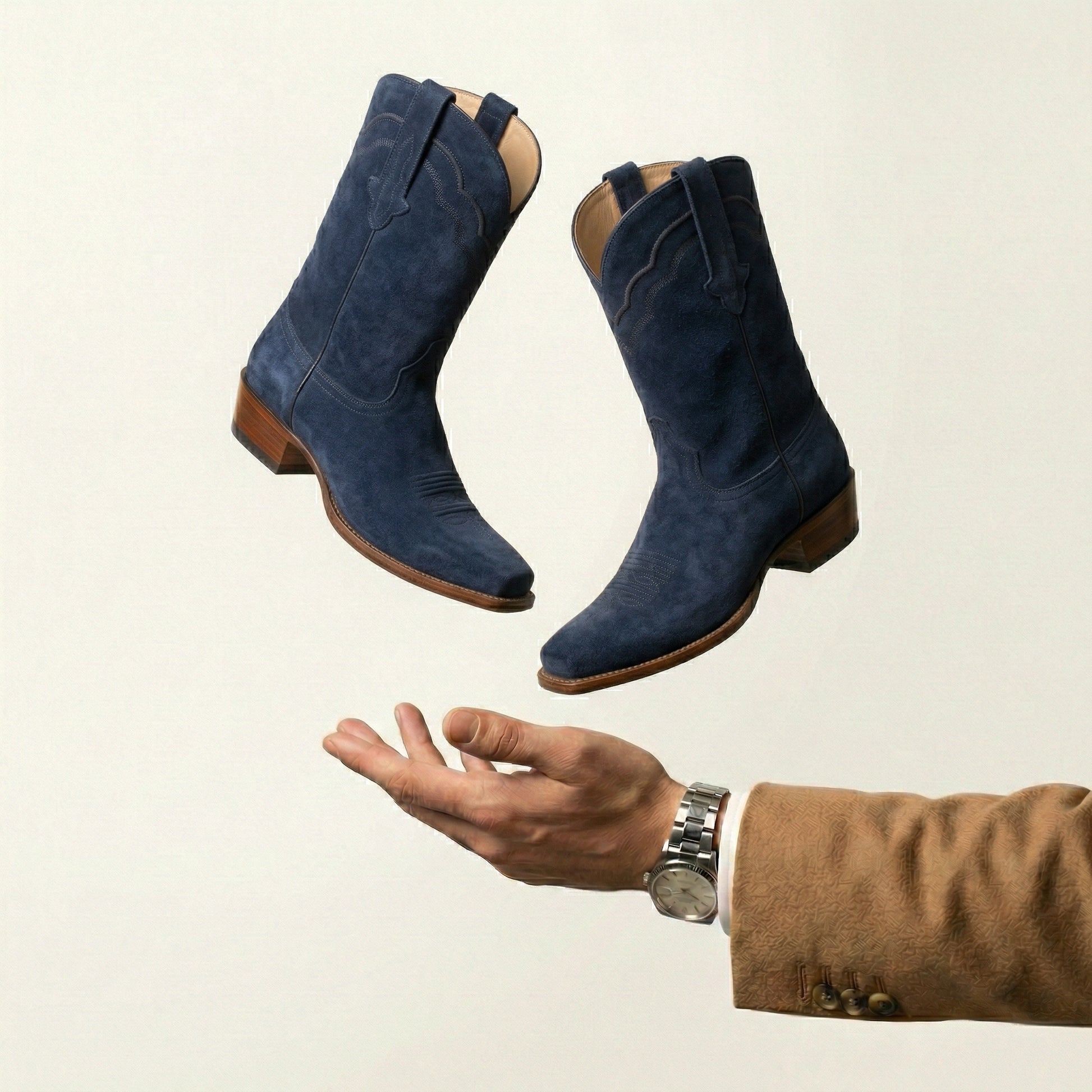 Navy Blue Suede Lucente Cowboy Boot