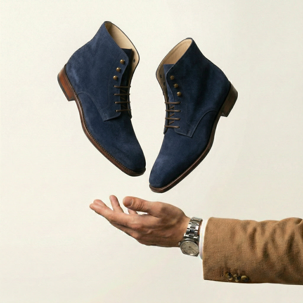 Navy Blue Suede Lucente Derby Boot