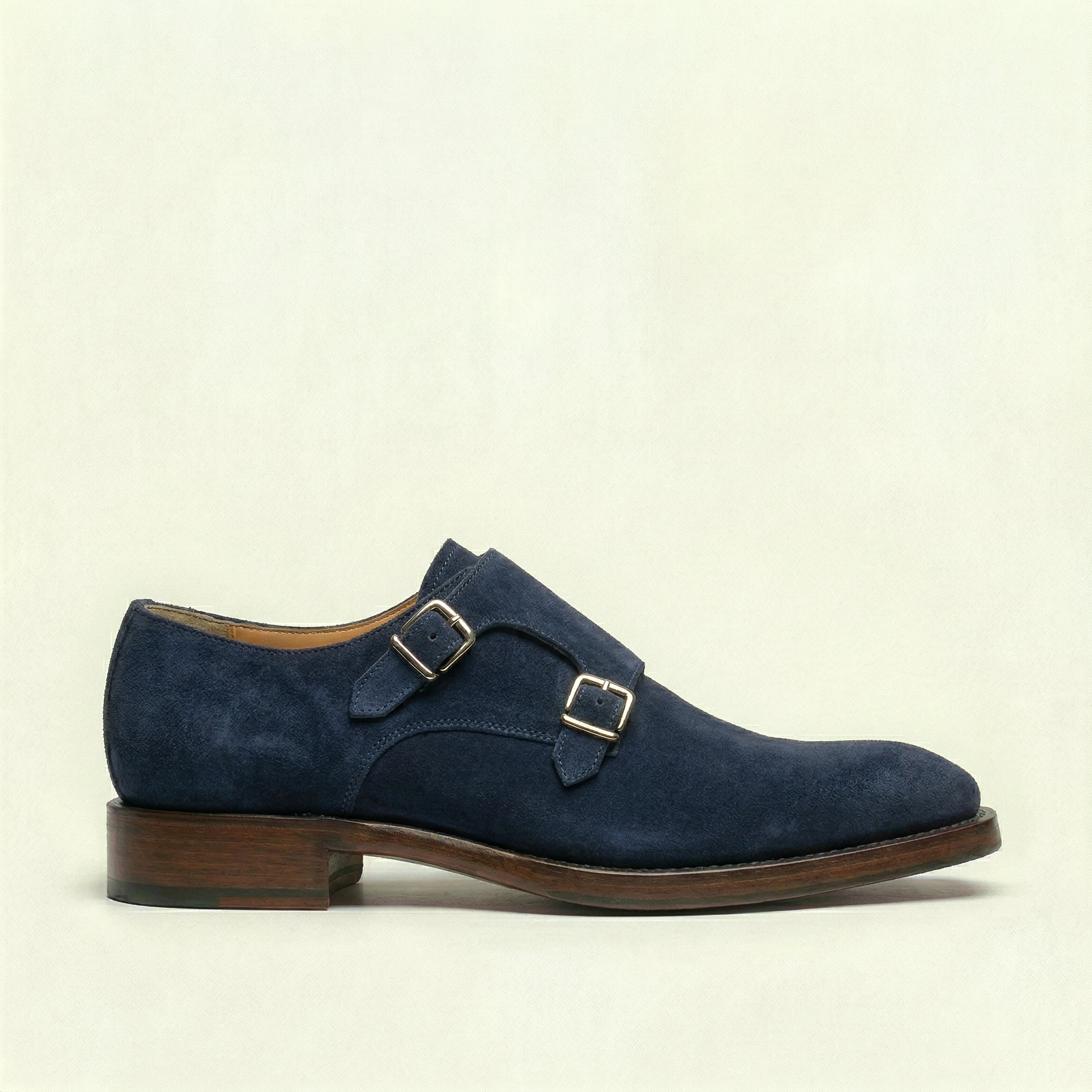 Navy Blue Suede Lucente Double Monk Strap Shoe