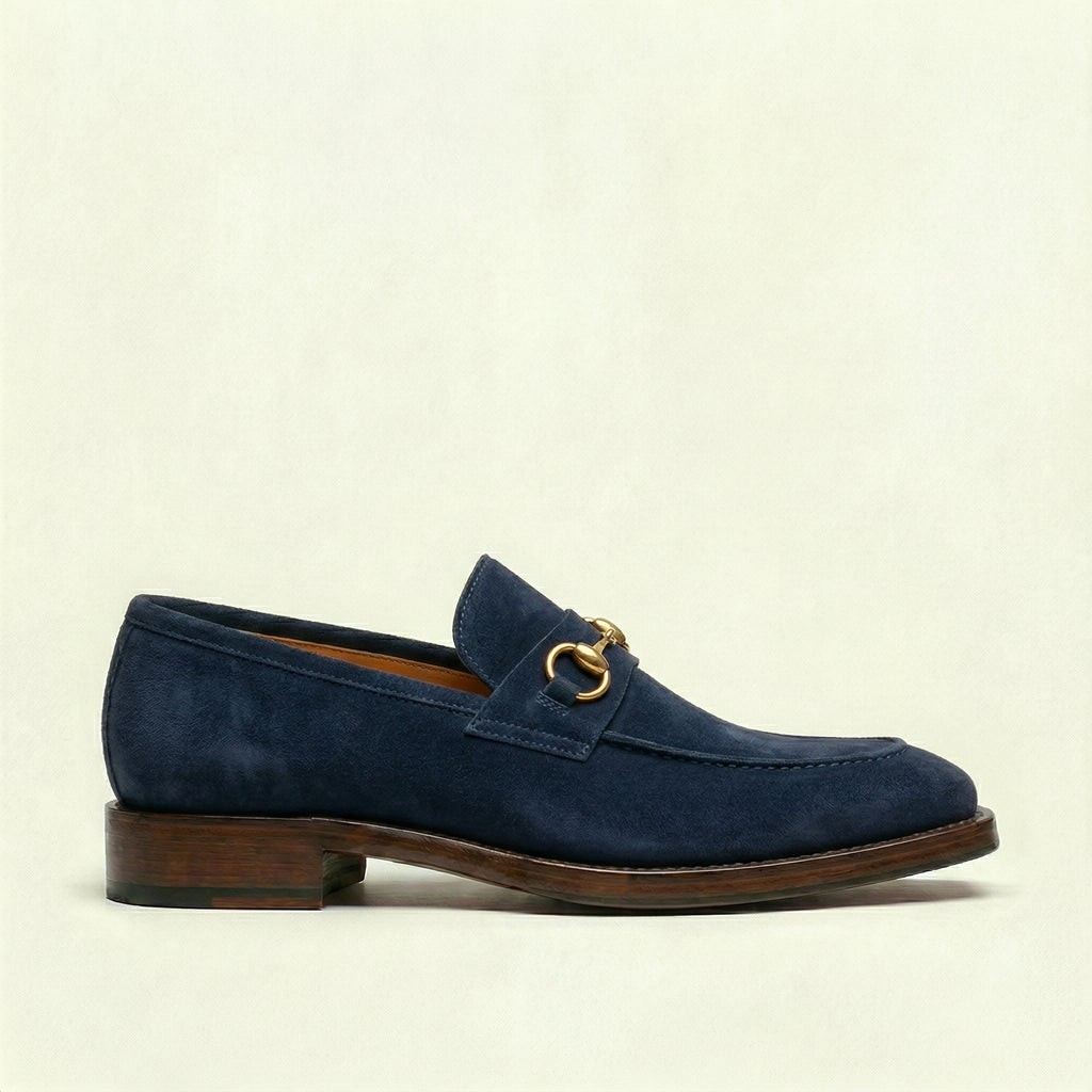 Navy Blue Suede Lucente Horse Bit Loafer