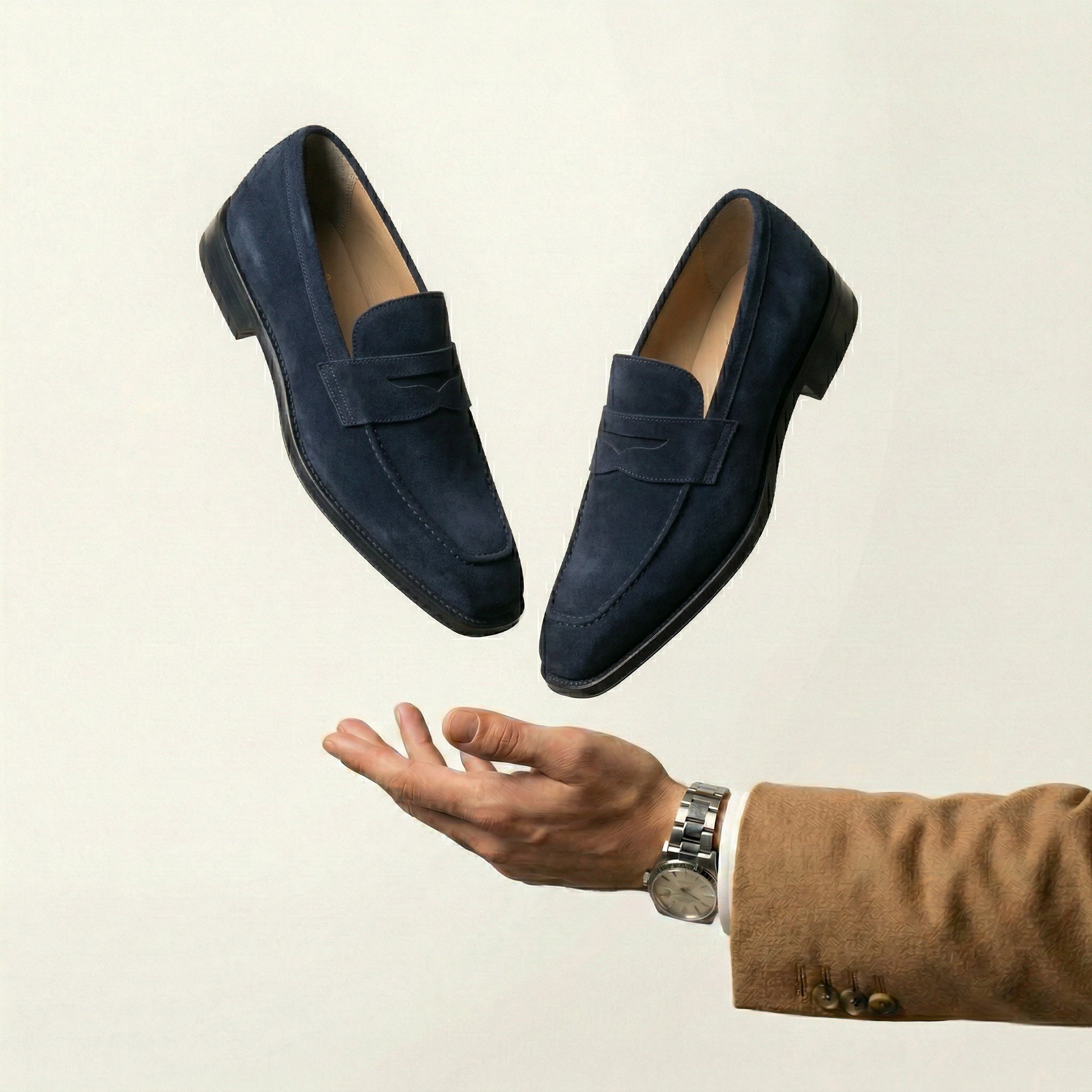 Navy Blue Suede Lucente Penny Loafer Shoes
