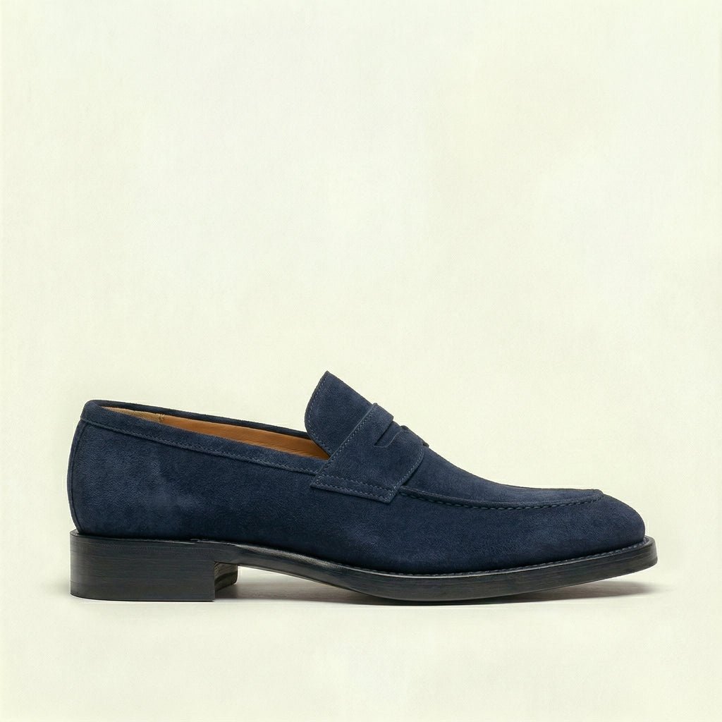Navy Blue Suede Lucente Penny Loafer Shoes