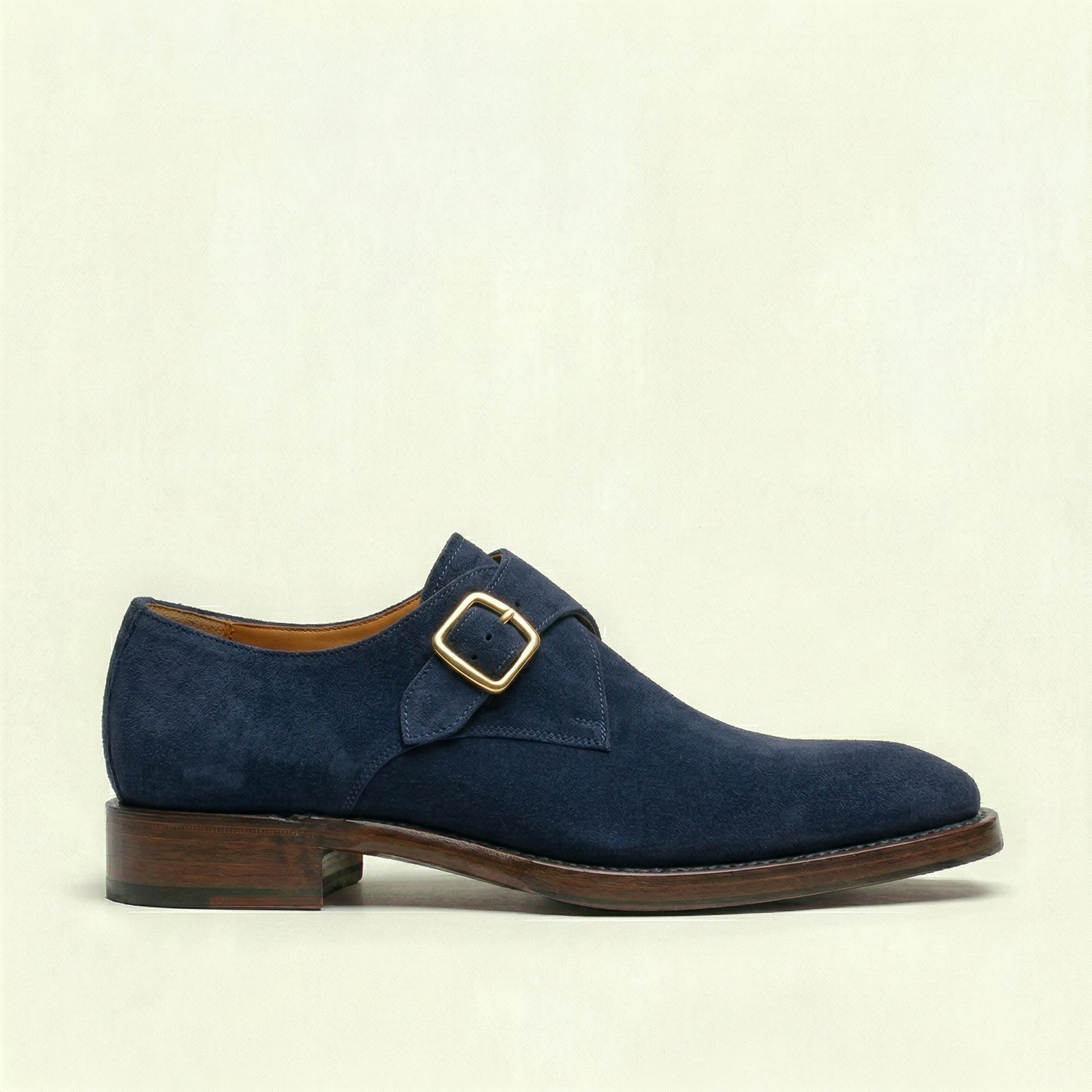 Navy Blue Suede Lucente Single Monk Strap Shoes