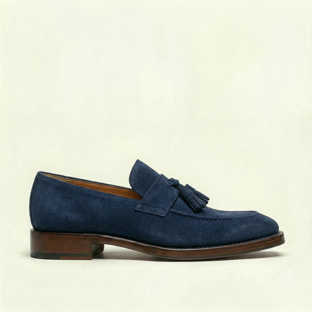 Navy Blue Suede Lucente Tassel Loafers
