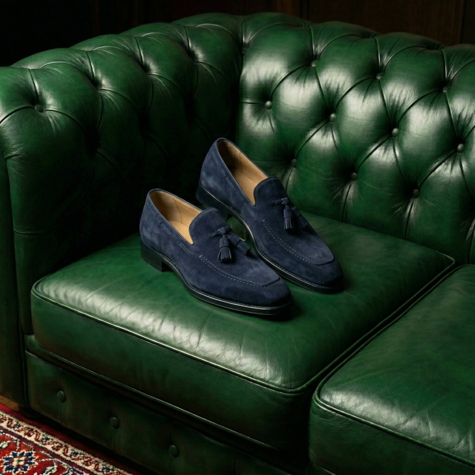 Navy Blue Suede Lucente Tassel Loafers