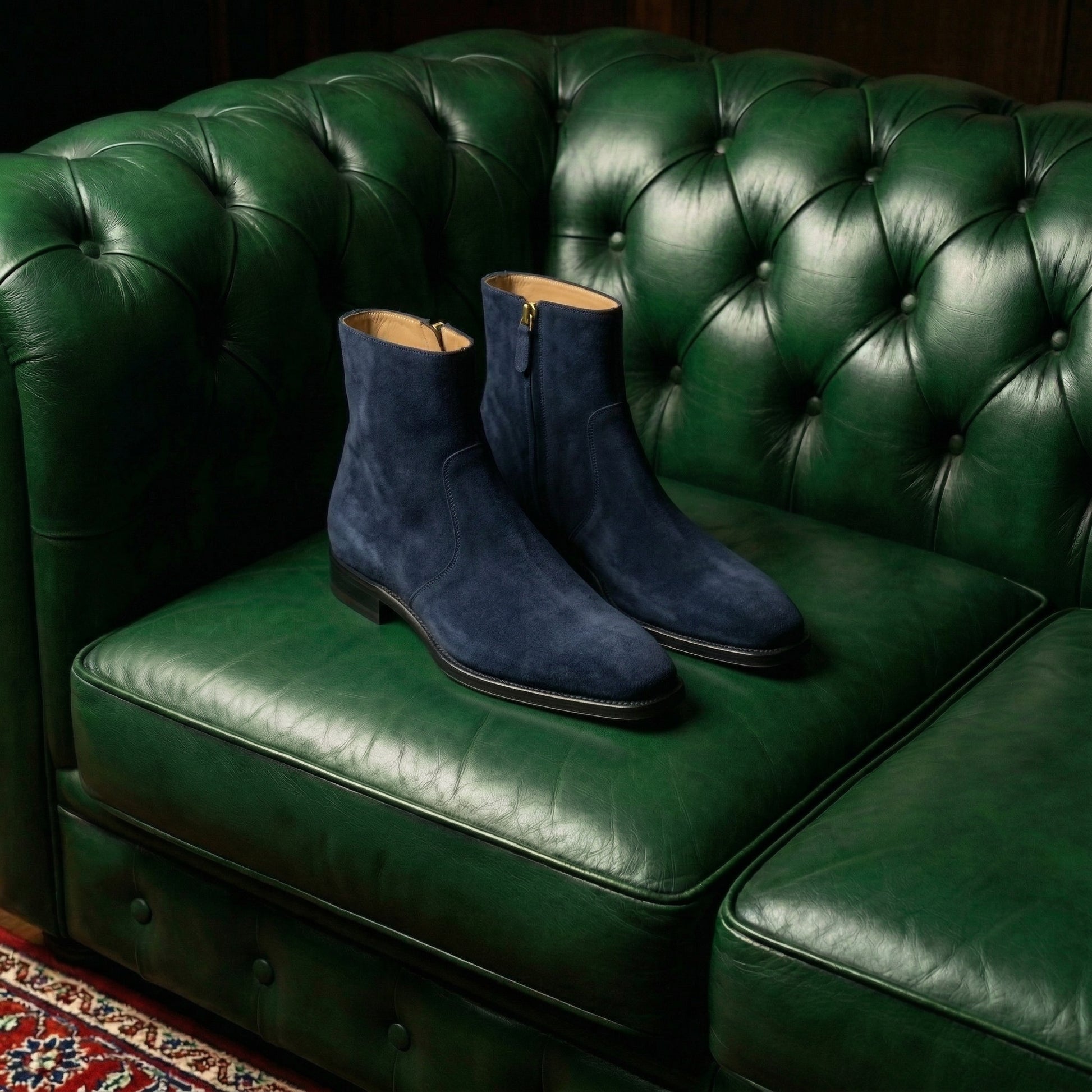 Navy Blue Suede Lucente Zipper Boots