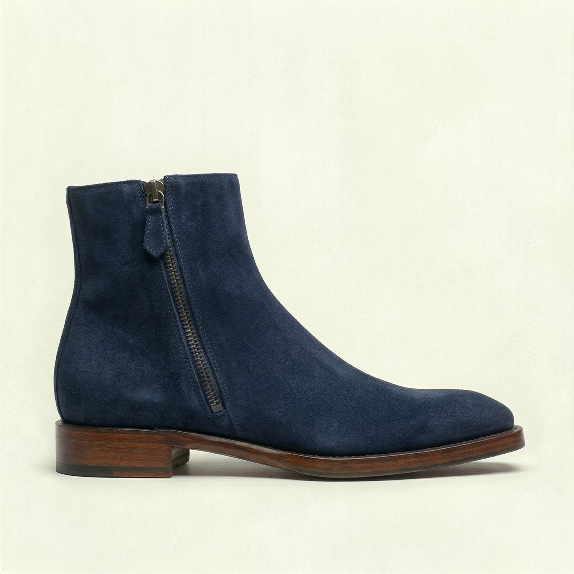 Navy Blue Suede Lucente Zipper Boots