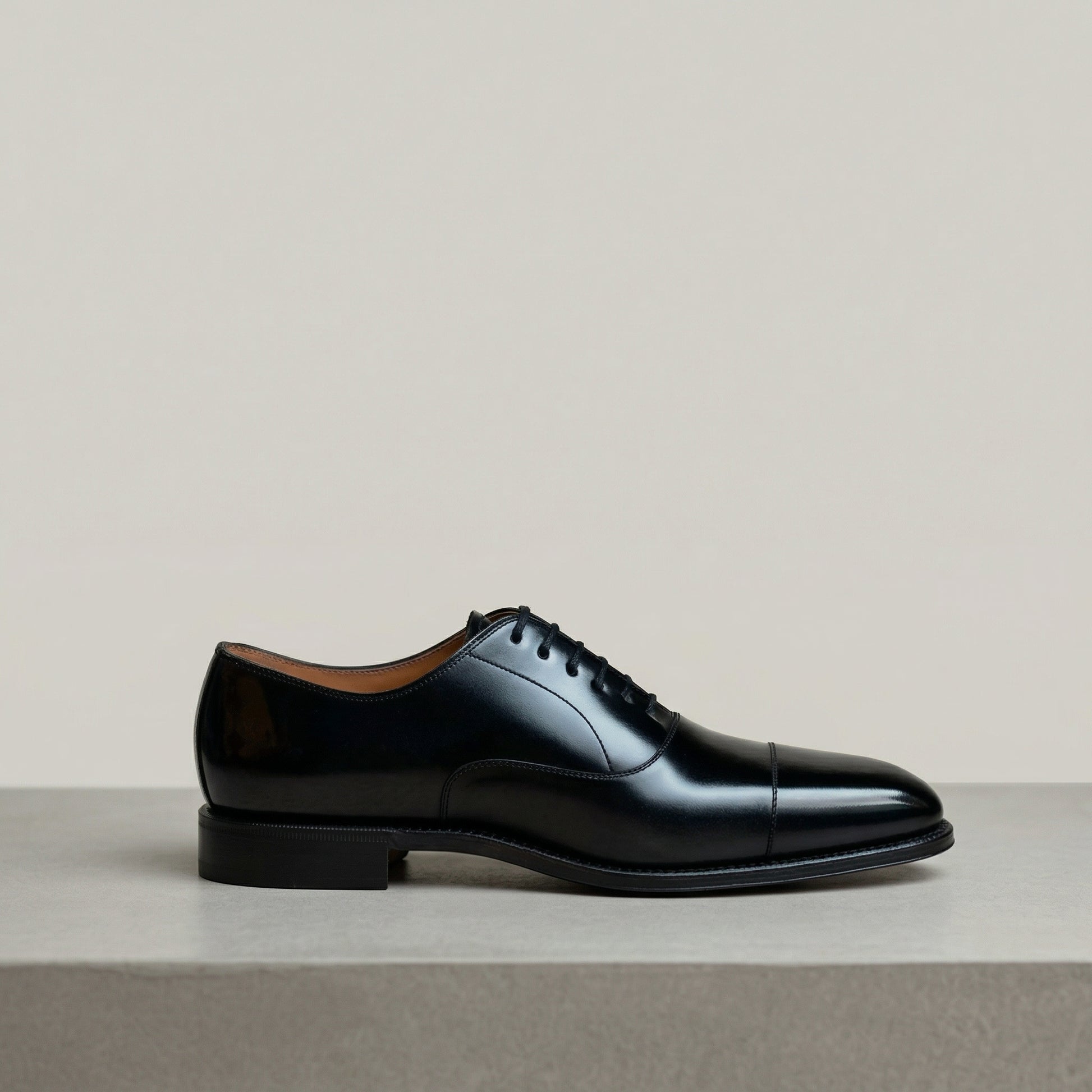 Height Increasing Black Leather Oruro Toe Cap Balmoral Oxford Shoes