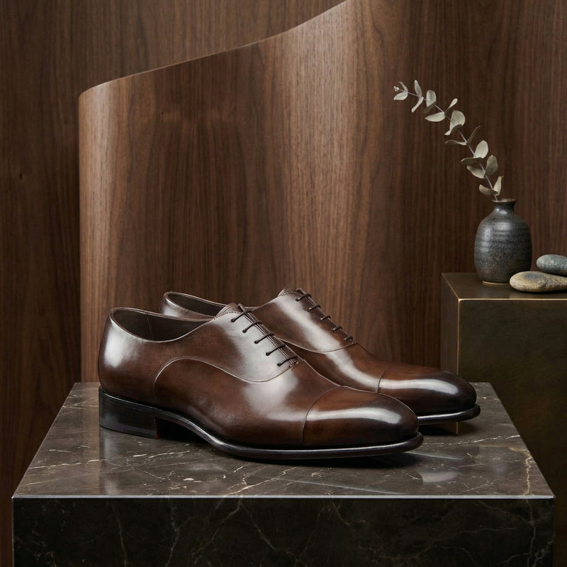 Height Increasing Brown Leather Woodford Balmoral Toe Cap Oxfords - Formal Shoes