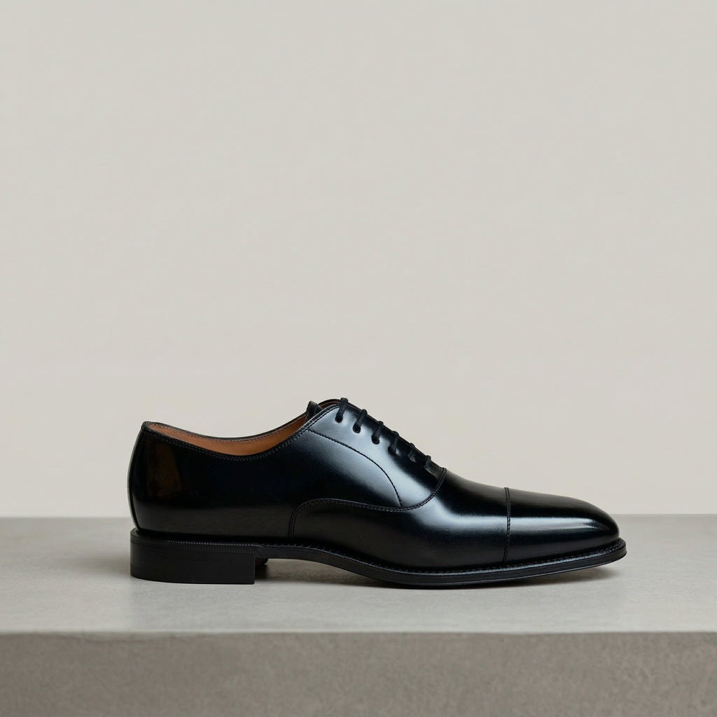 Black Leather Oruro Toe Cap Balmoral Oxford Shoes