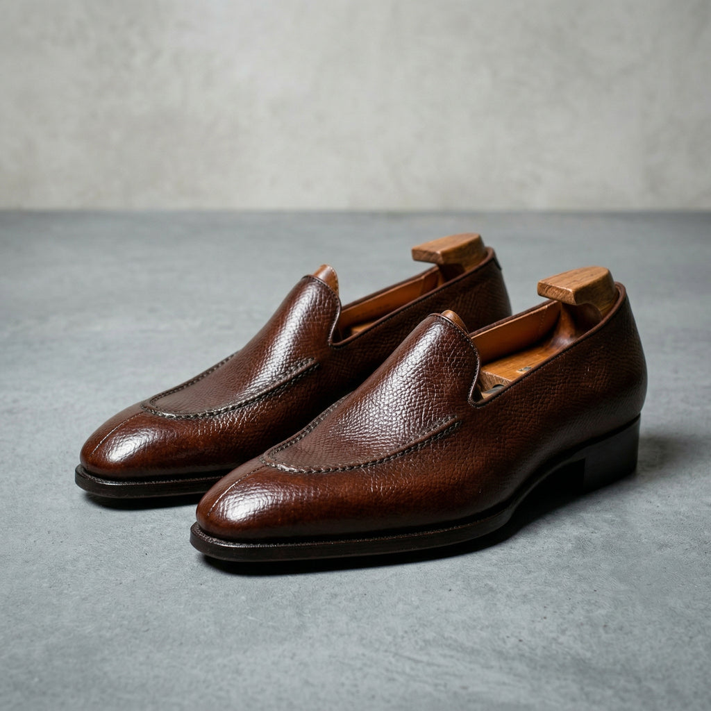 Brown Milled Grain Leather Palermo Slip On Loafers - AW24