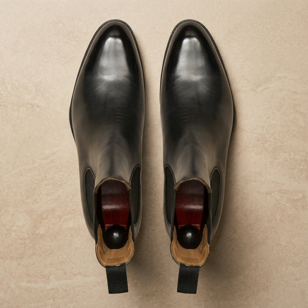 Height Increasing Black Leather Fenland Slip On Chelsea Boots