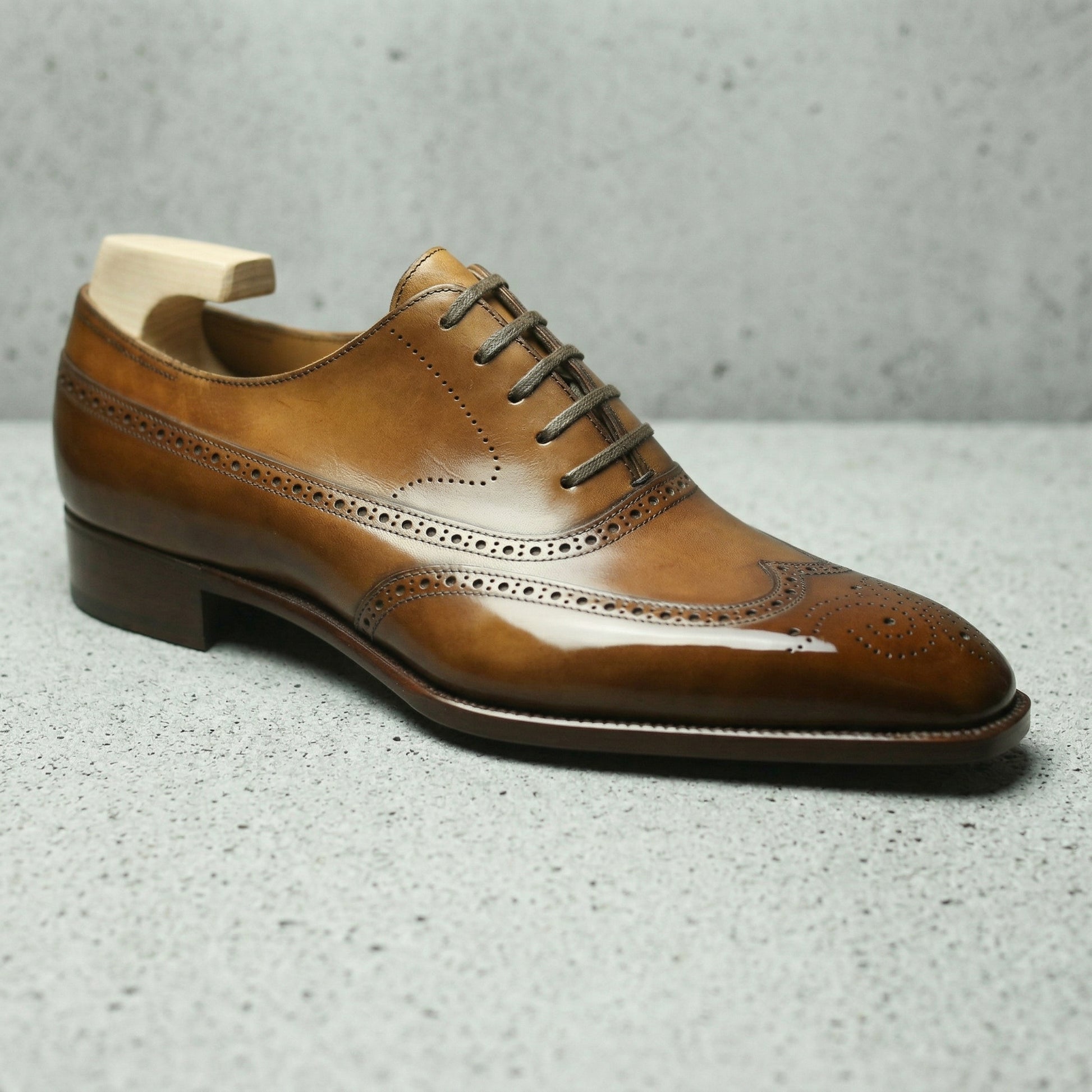 Height Increasing Tan Leather Cedara Brogue Wingtip Oxfords - Formal Shoes