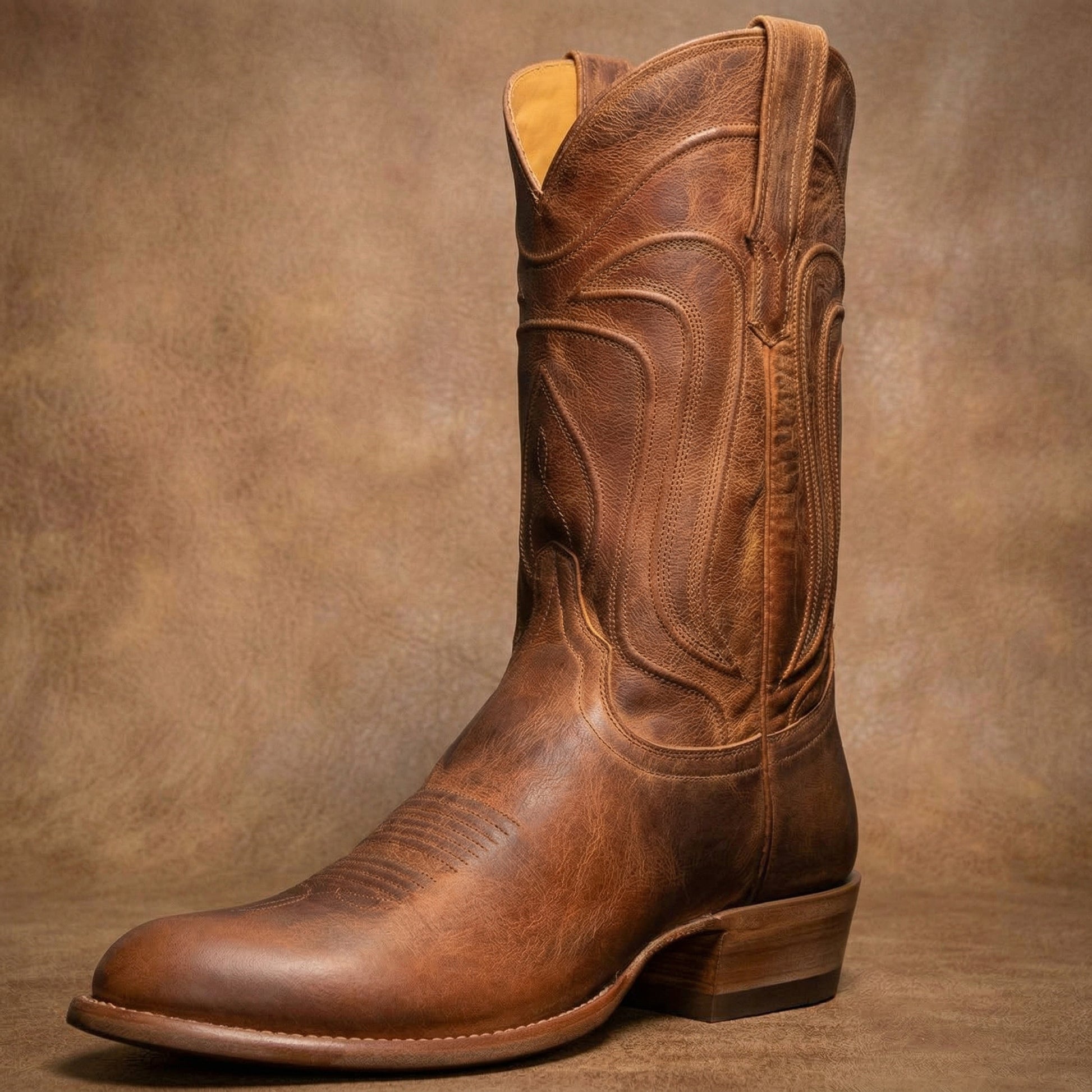 Tan Leather Renovaux Slip On Zipper Western Cowboy Boots - AW24