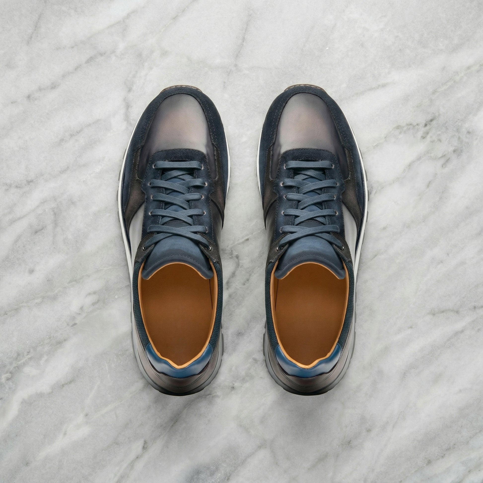 Height Increasing Navy Blue Suede and Grey Leather Nausori Lace Up Running Sneaker Shoes