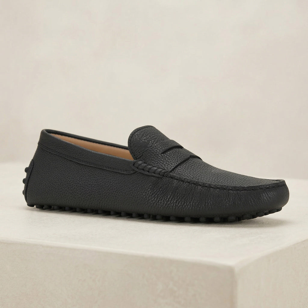 Black Leather Burgos Driving Loafers -  Casual Shoes Collection