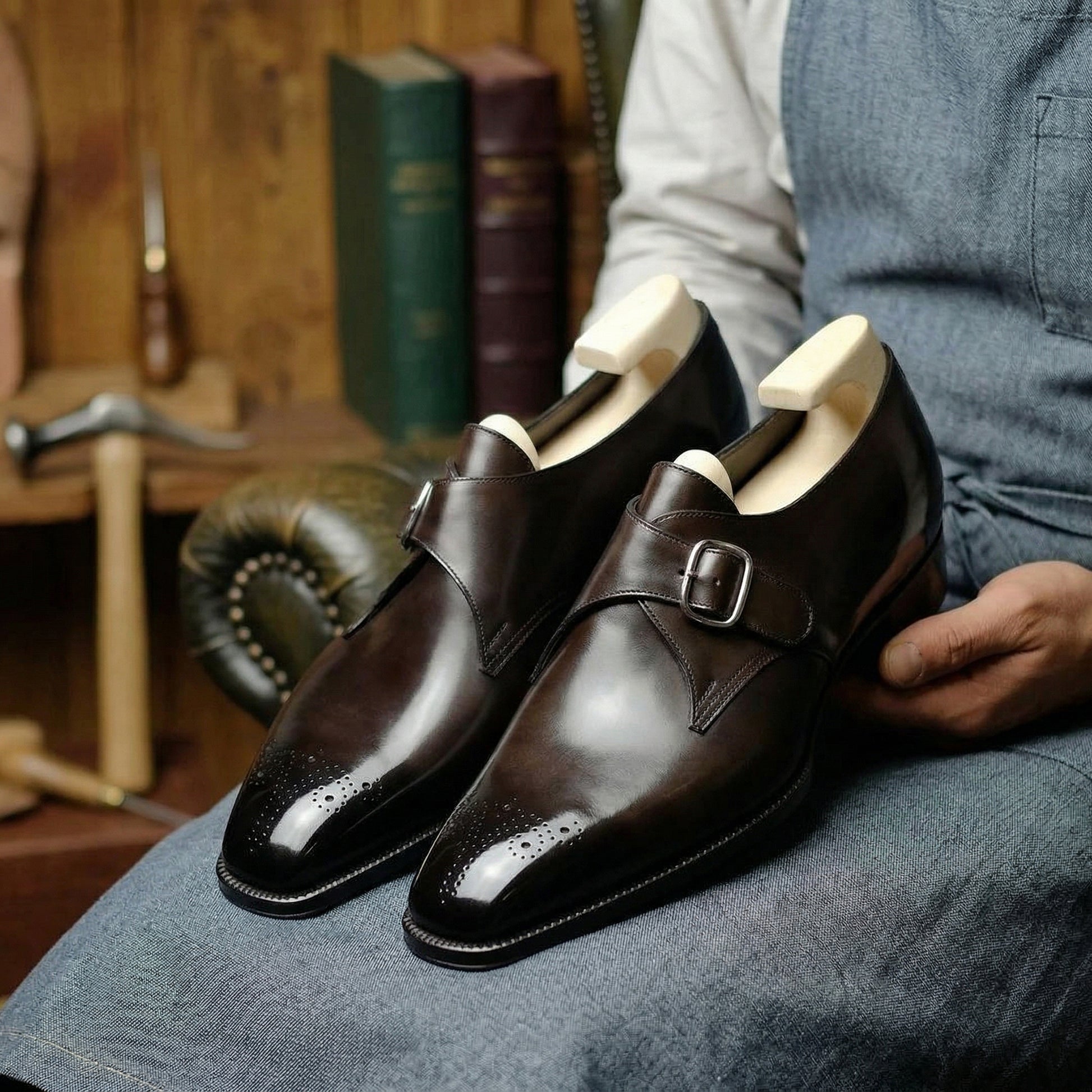 Brown Leather Stellan Single Monk Straps - Formal Shoes - AW24
