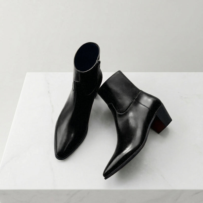 Black Leather Fiorina Slip On Zipper Pointed Boots for Men - AW24 - ITALIAN AW26