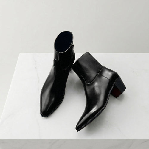 Black Leather Fiorina Slip On Zipper Pointed Boots for Men - AW24 - ITALIAN AW26