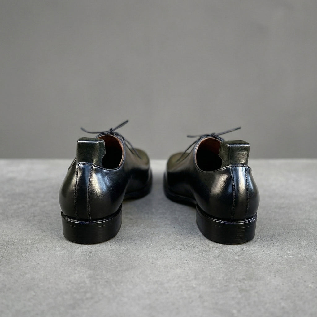 Height Increasing Black Leather Pamira Whole Cut Oxfords - Formal Shoes - AW24