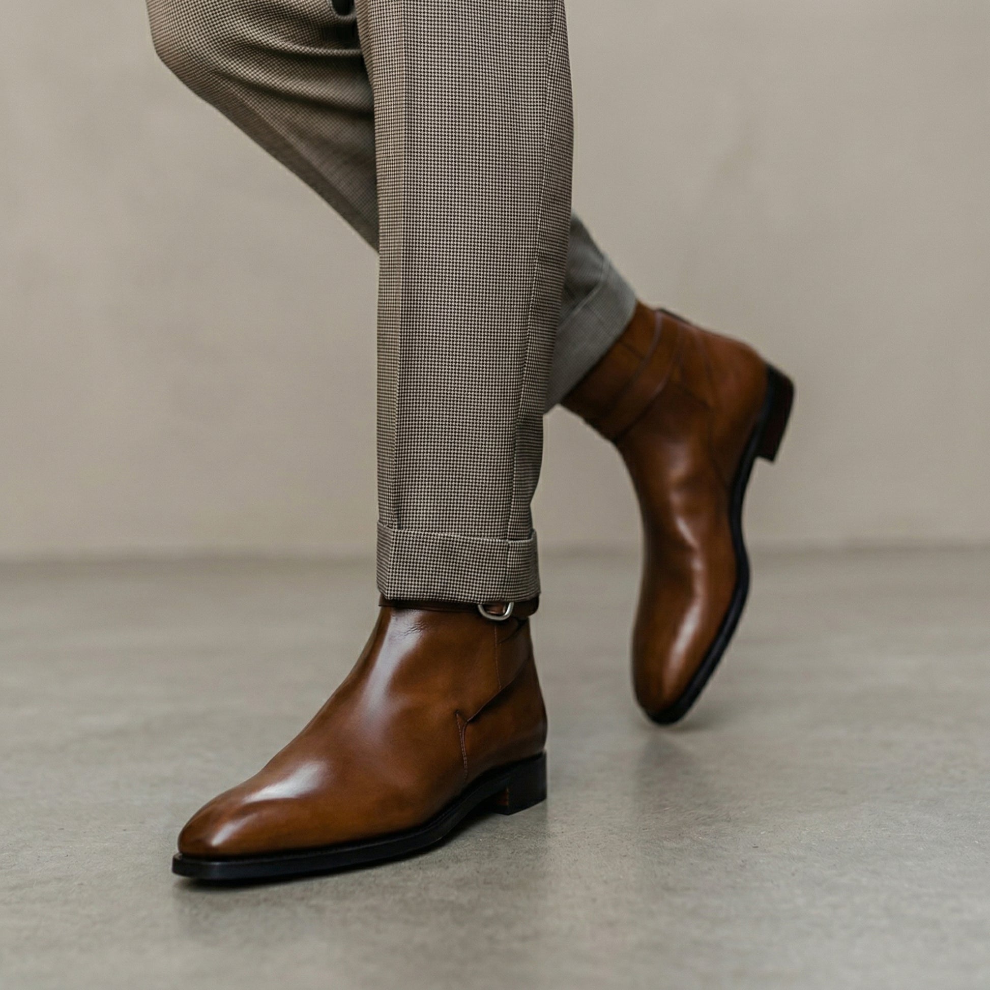 Height Increasing Brown Leather Amarante Slip On Jodhpur Boots