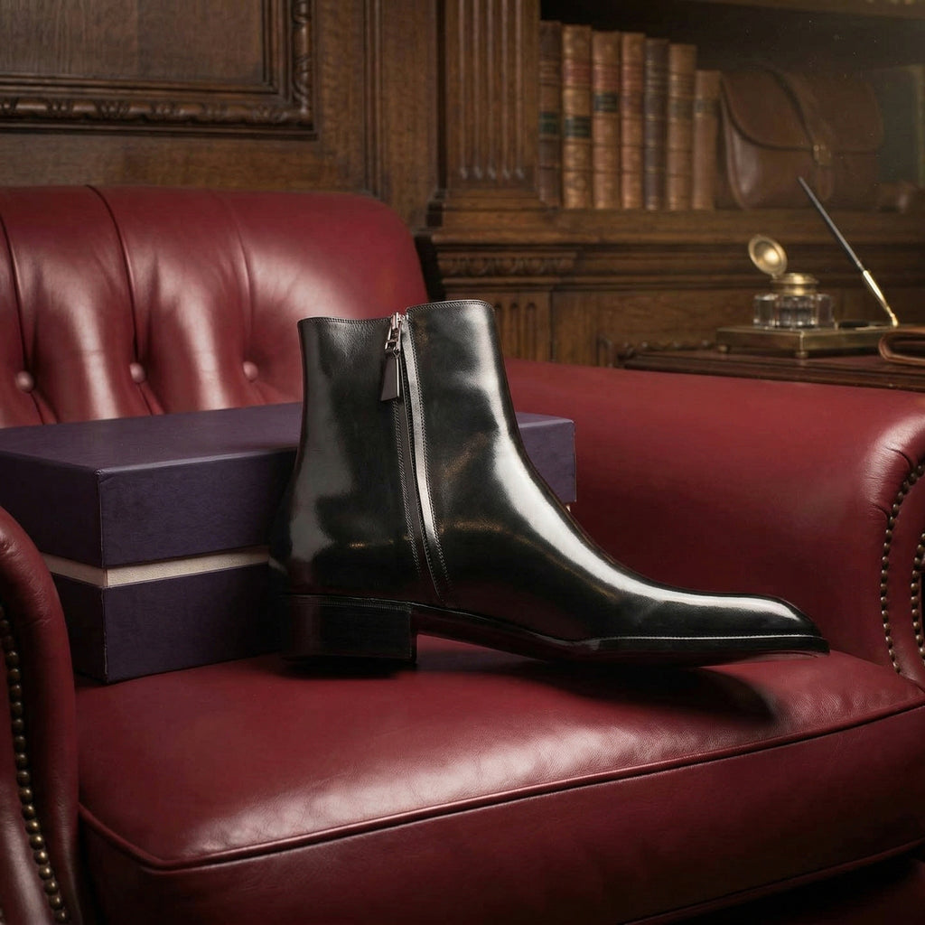 Black Leather Vasto Zipper Boots - AW24