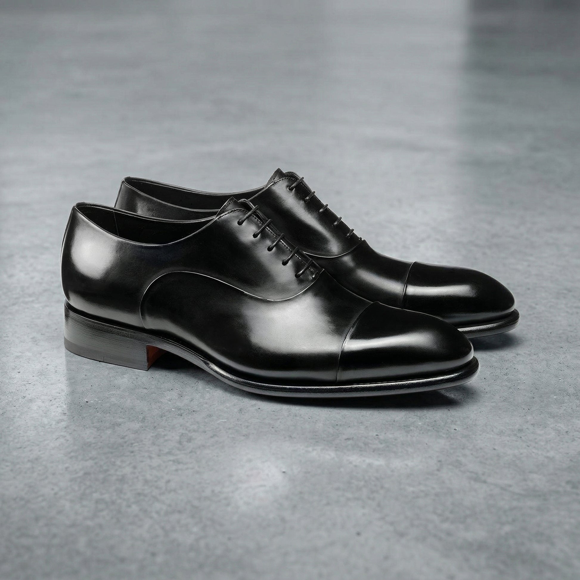Black Leather Woodford Balmoral Toe Cap Oxfords Black Leather Woodford Balmoral Toe Cap Oxfords