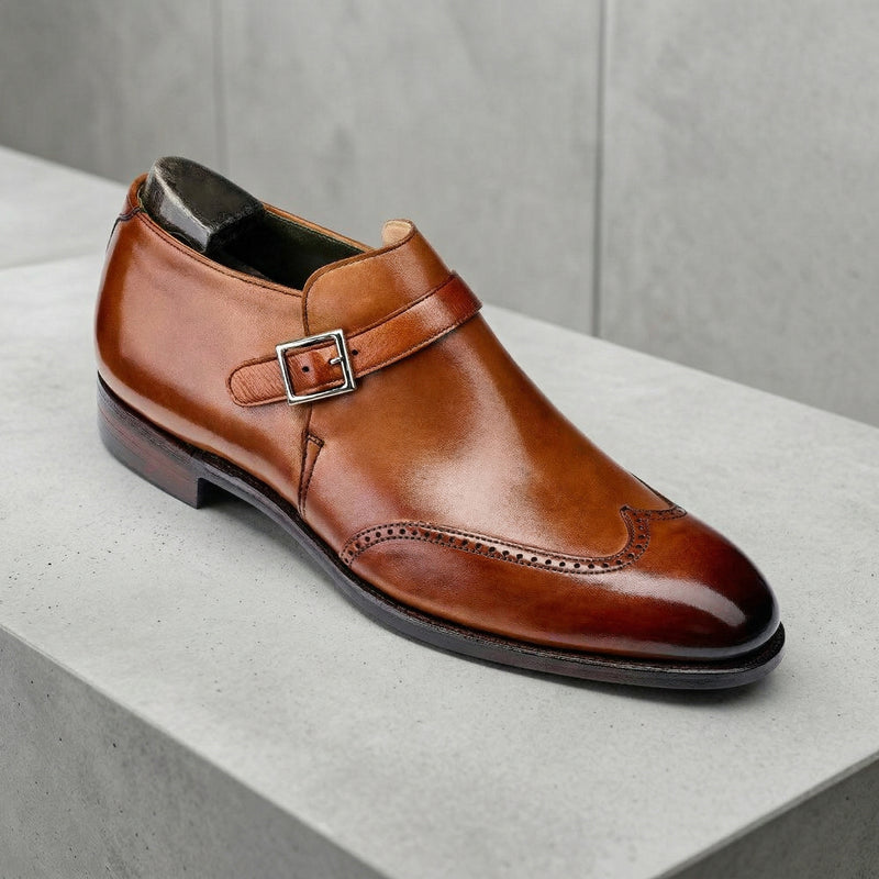 Height Increasing Tan Leather Alnwick Monk Strap Shoes