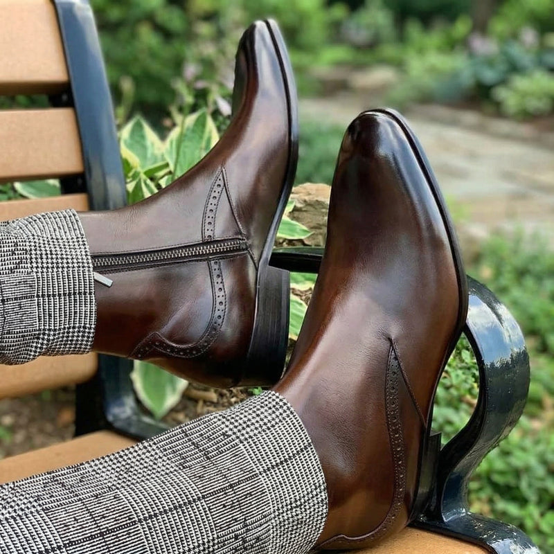 Brown Leather Beja Zipper Boots - ITALIAN AW26