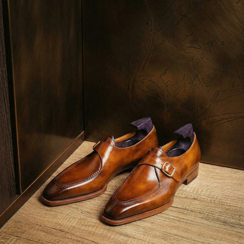 Tan Leather Algarve Single Monk Straps - AW24