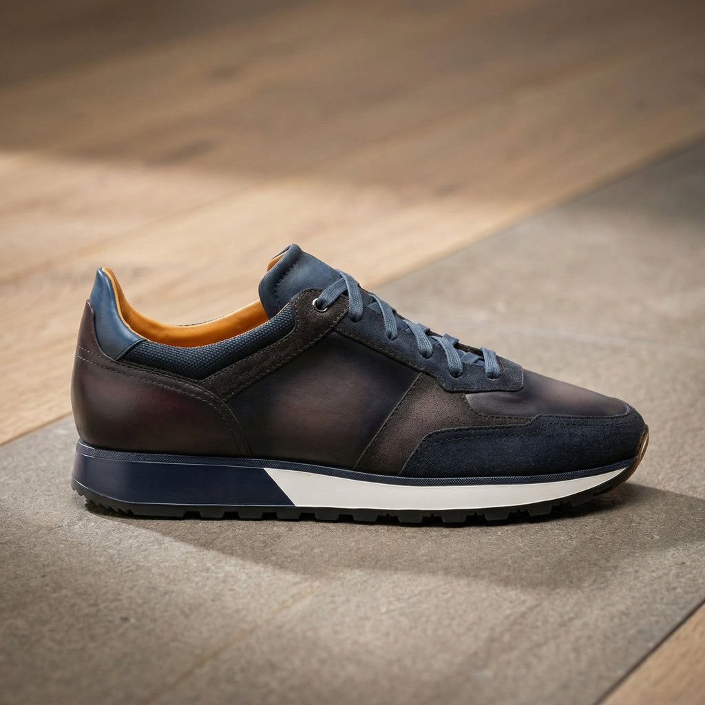 Navy Blue Suede and Grey Leather Nausori Lace Up Running Sneaker Shoes -  Casual Shoes Collection