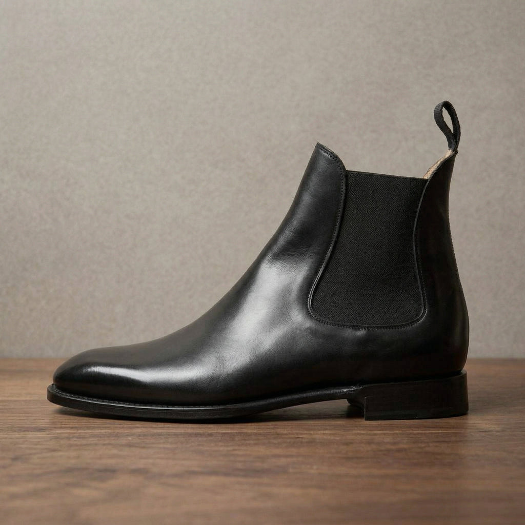 Height Increasing Black Leather Fenland Slip On Chelsea Boots