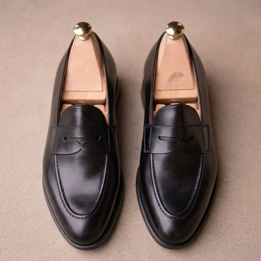Black Leather Malaga Penny Loafers -  Casual Shoes Collection