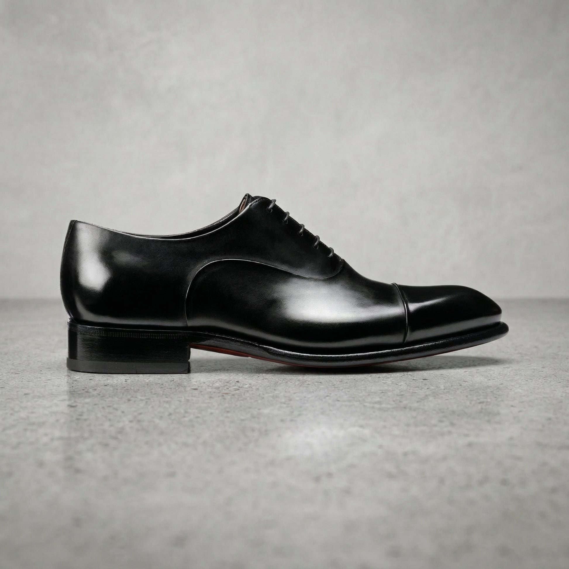 Height Increasing Black Leather Woodford Balmoral Toe Cap Oxfords - Formal Shoes