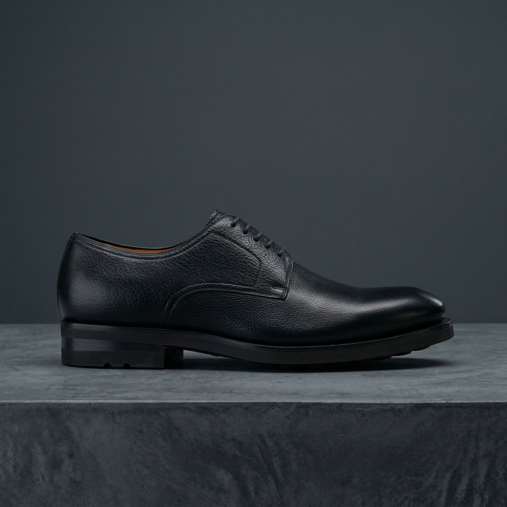 Height Increasing Black Leather Congleton Chunky Derby Shoes