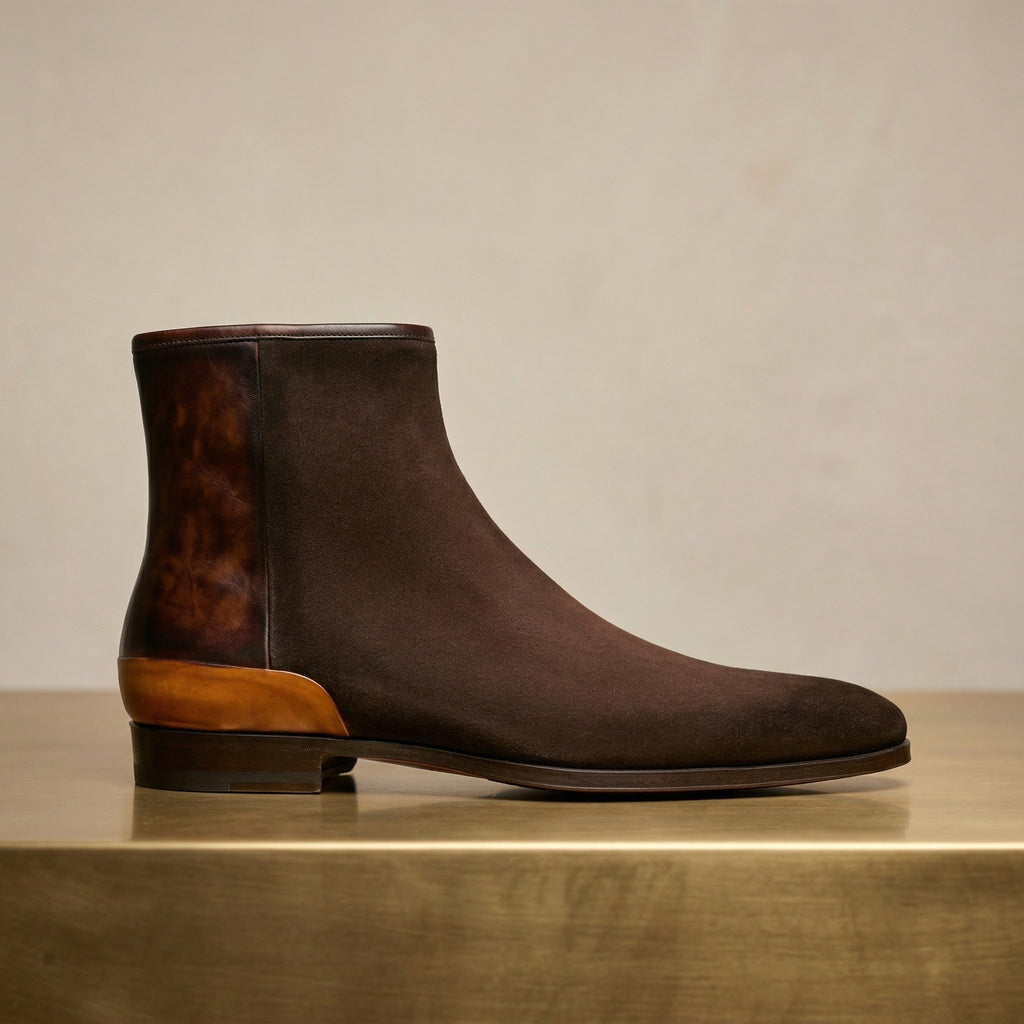 HEIGHT INCREASING BROWN SUEDE FENLAND SLIP ON CHELSEA BOOTS