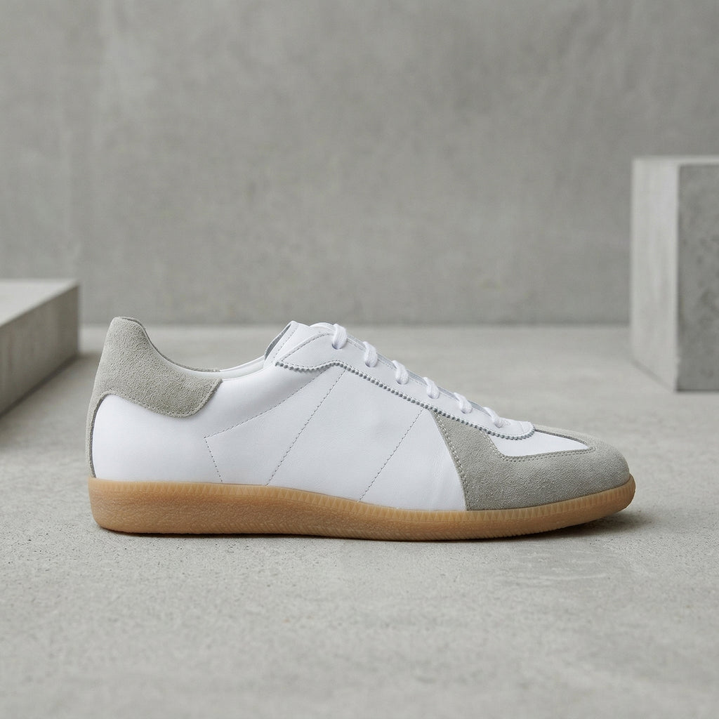 White Leather and Grey Suede Devin Lace Up Sneakers - Summer 2024 Collection