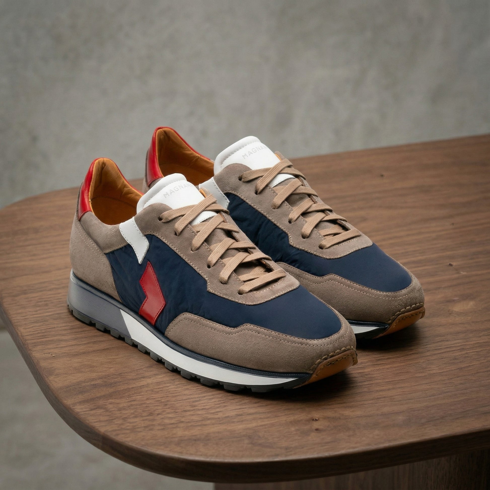 Height Increasing Tan Suede and Navy Blue Laivai Lace Up Running Sneaker Shoes