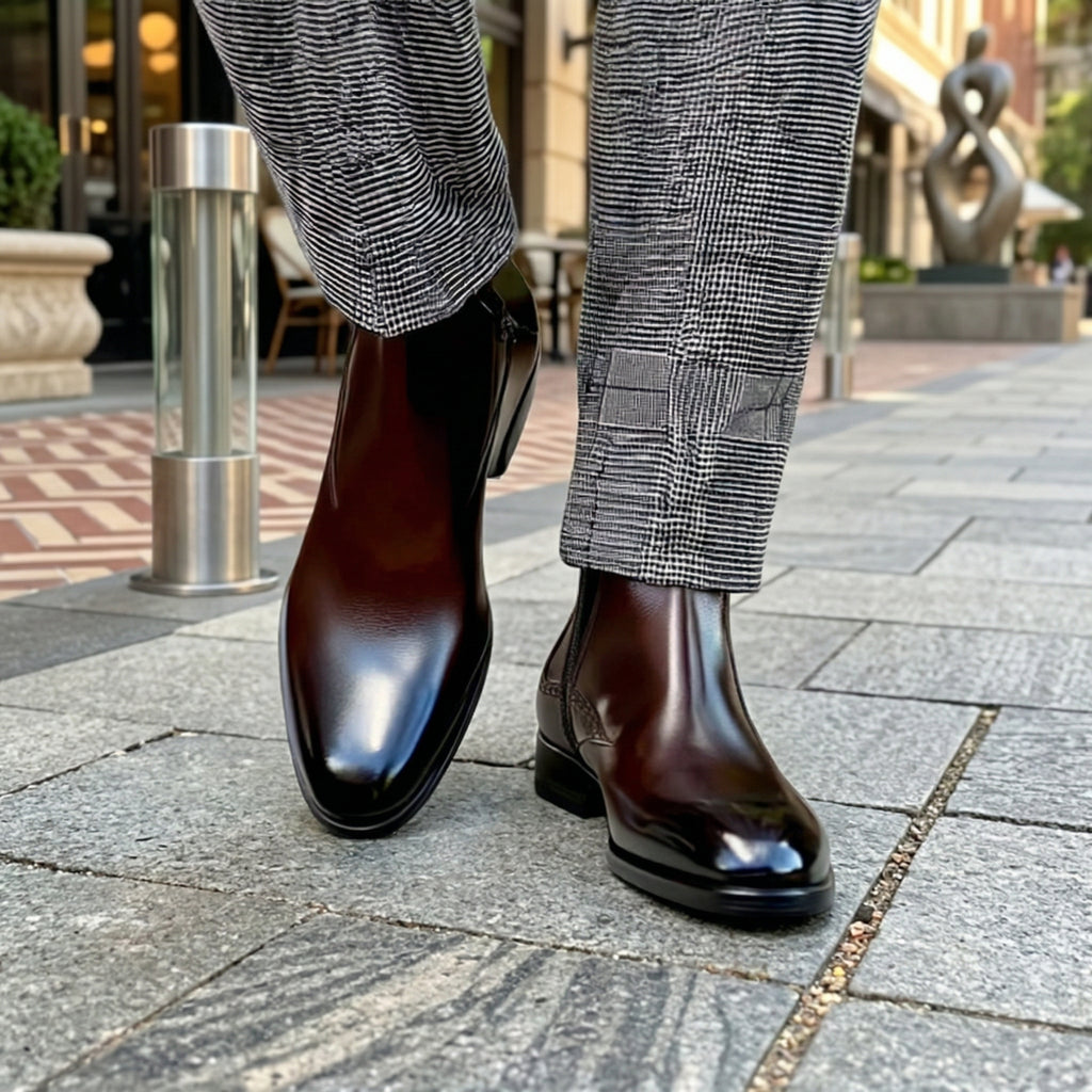 Height Increasing Brown Leather Beja Zipper Boots