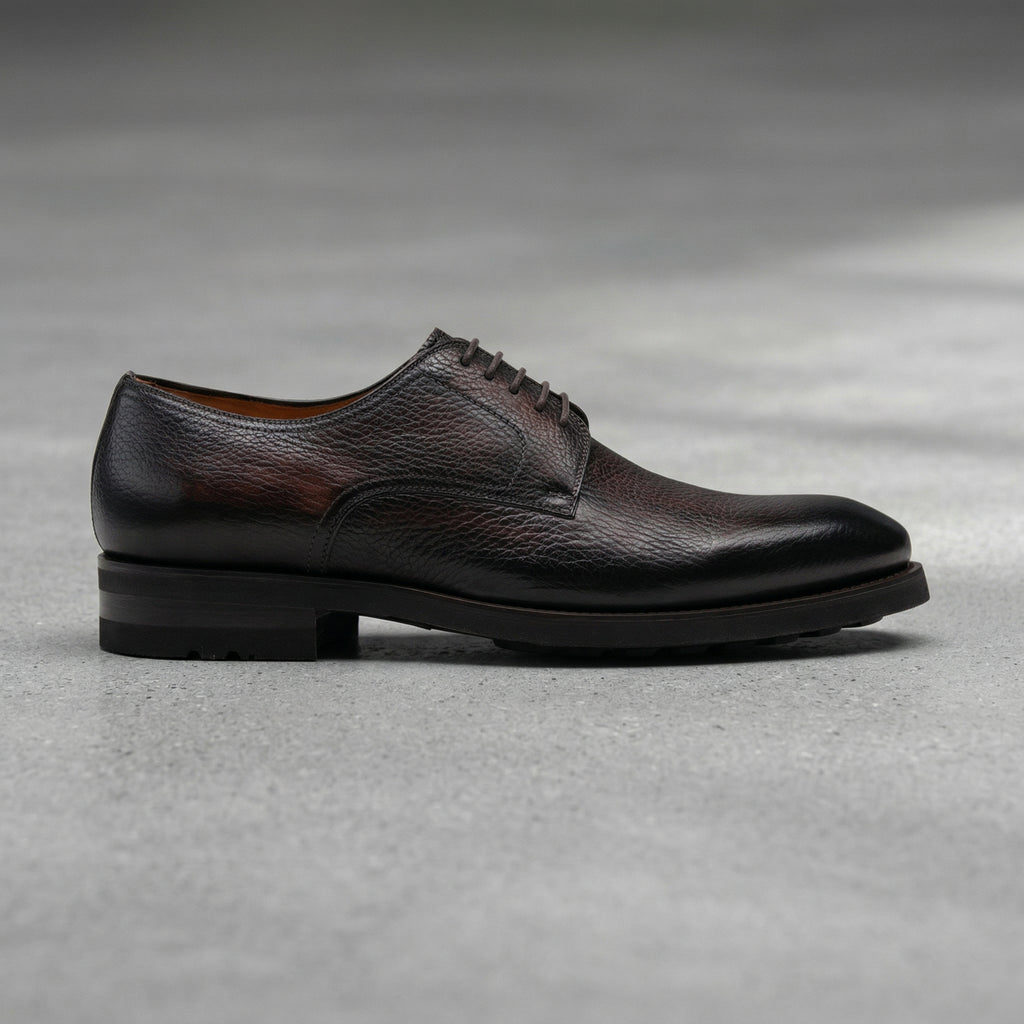 Height Increasing Brown Leather Scripton Chunky Derby Shoes - ITALIAN AW26