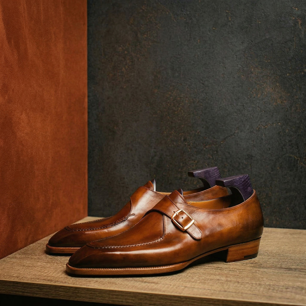 Tan Leather Algarve Single Monk Straps - AW24