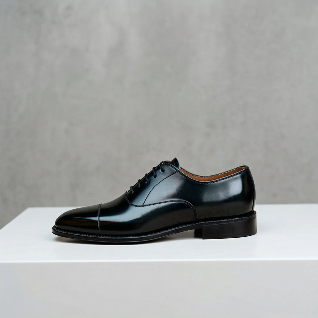 Black Leather Oruro Toe Cap Balmoral Oxford Shoes