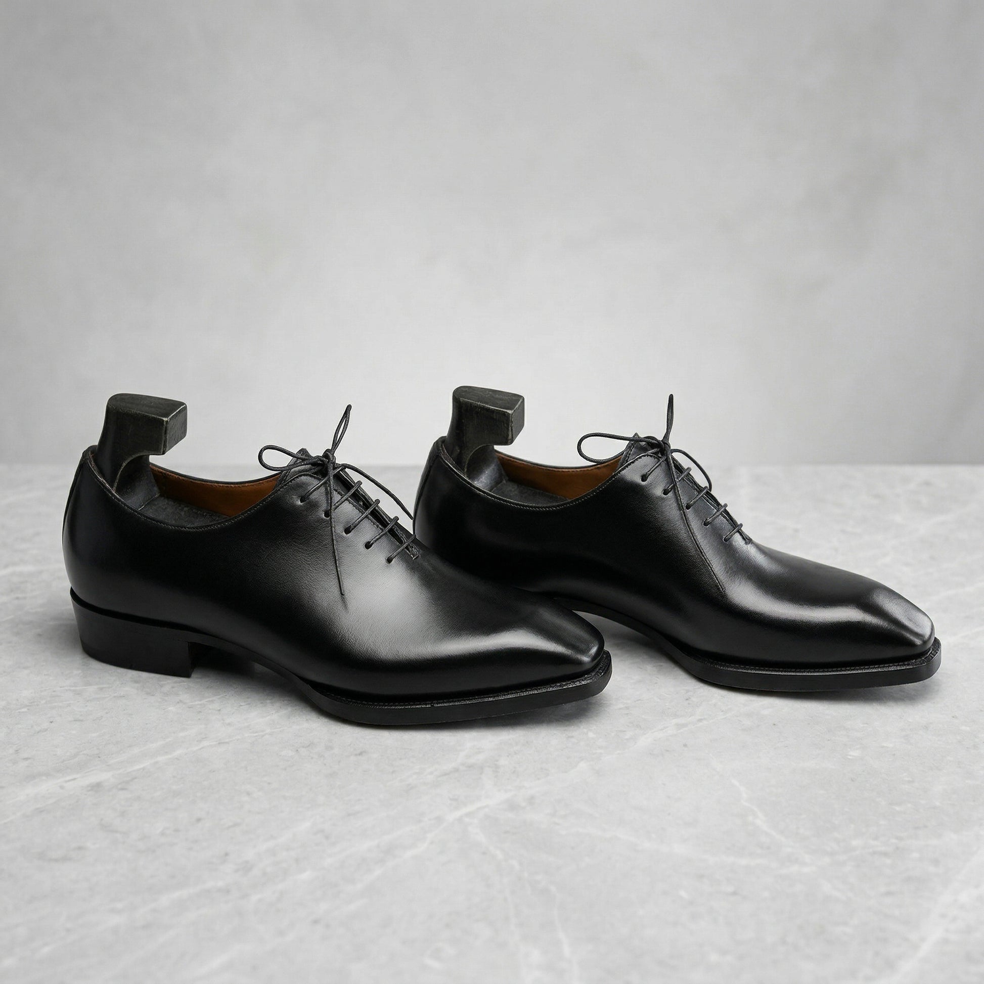 Height Increasing Black Leather Pamira Whole Cut Oxfords - Formal Shoes - AW24