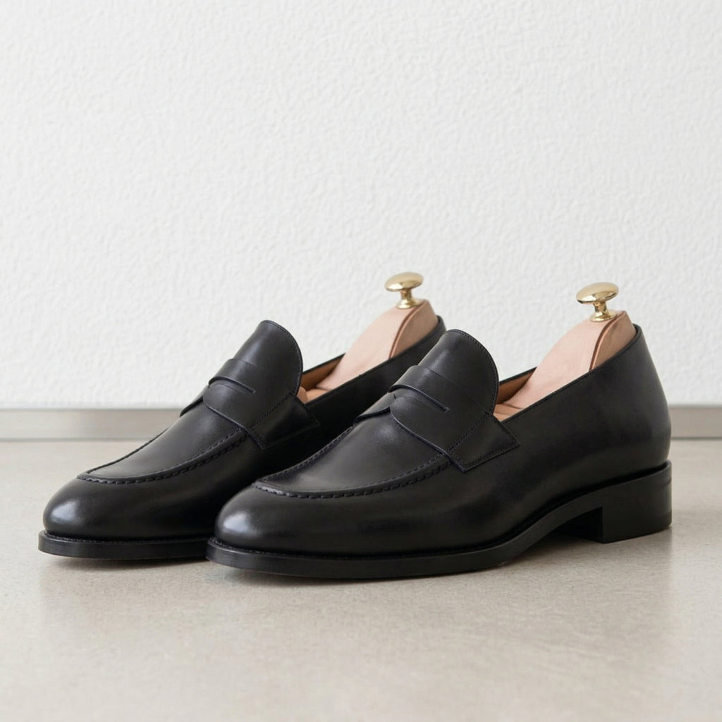 Black Leather Malaga Penny Loafers -  Casual Shoes Collection