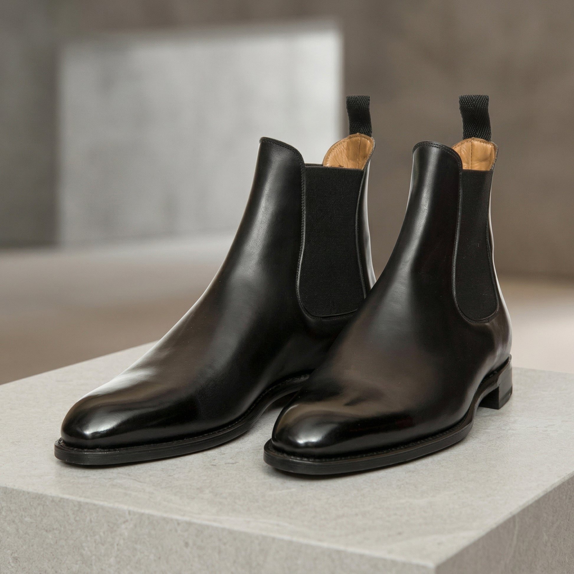 Height Increasing Black Leather Fenland Slip On Chelsea Boots