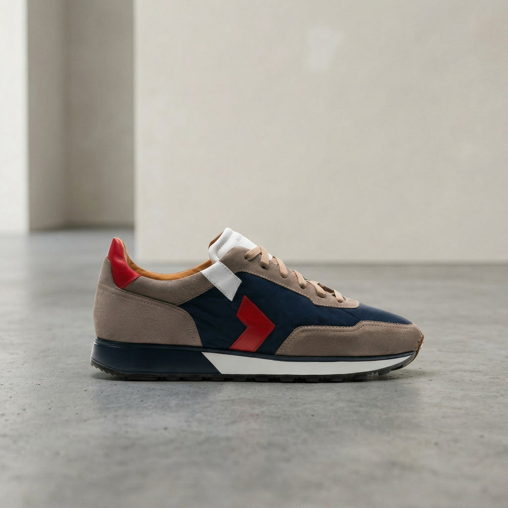 Height Increasing Tan Suede and Navy Blue Laivai Lace Up Running Sneaker Shoes