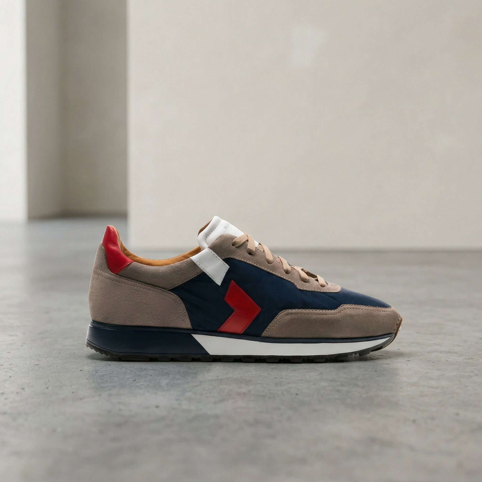 Height Increasing Tan Suede and Navy Blue Laivai Lace Up Running Sneaker Shoes