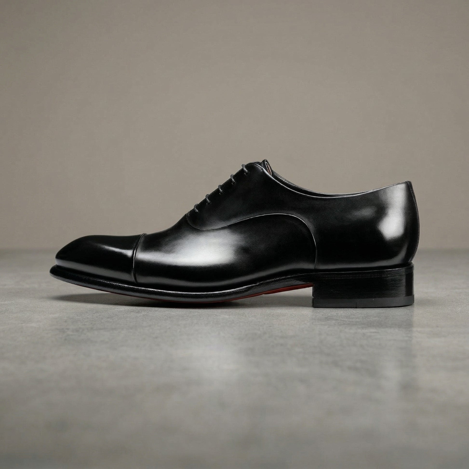 Height Increasing Black Leather Woodford Balmoral Toe Cap Oxfords - Formal Shoes