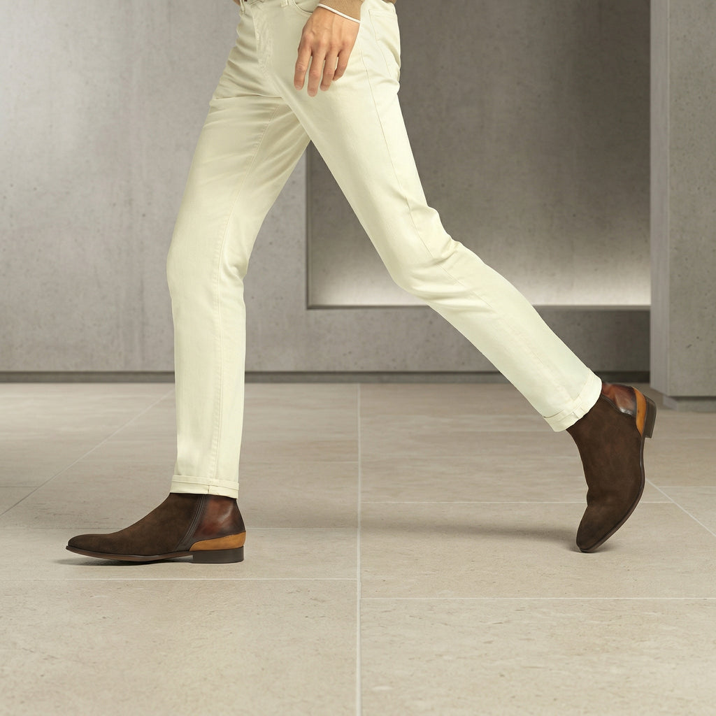 HEIGHT INCREASING BROWN SUEDE FENLAND SLIP ON CHELSEA BOOTS