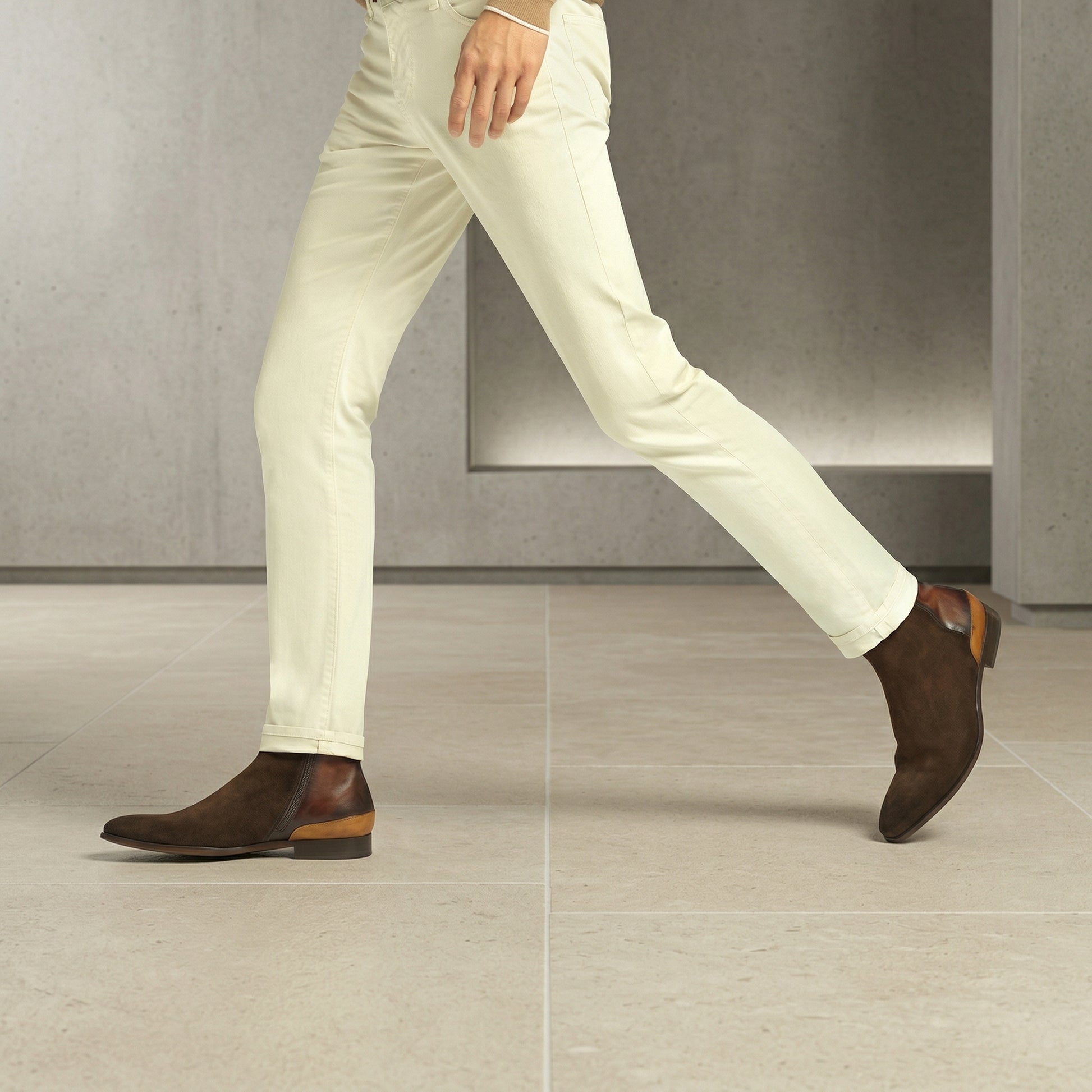 HEIGHT INCREASING BROWN SUEDE FENLAND SLIP ON CHELSEA BOOTS